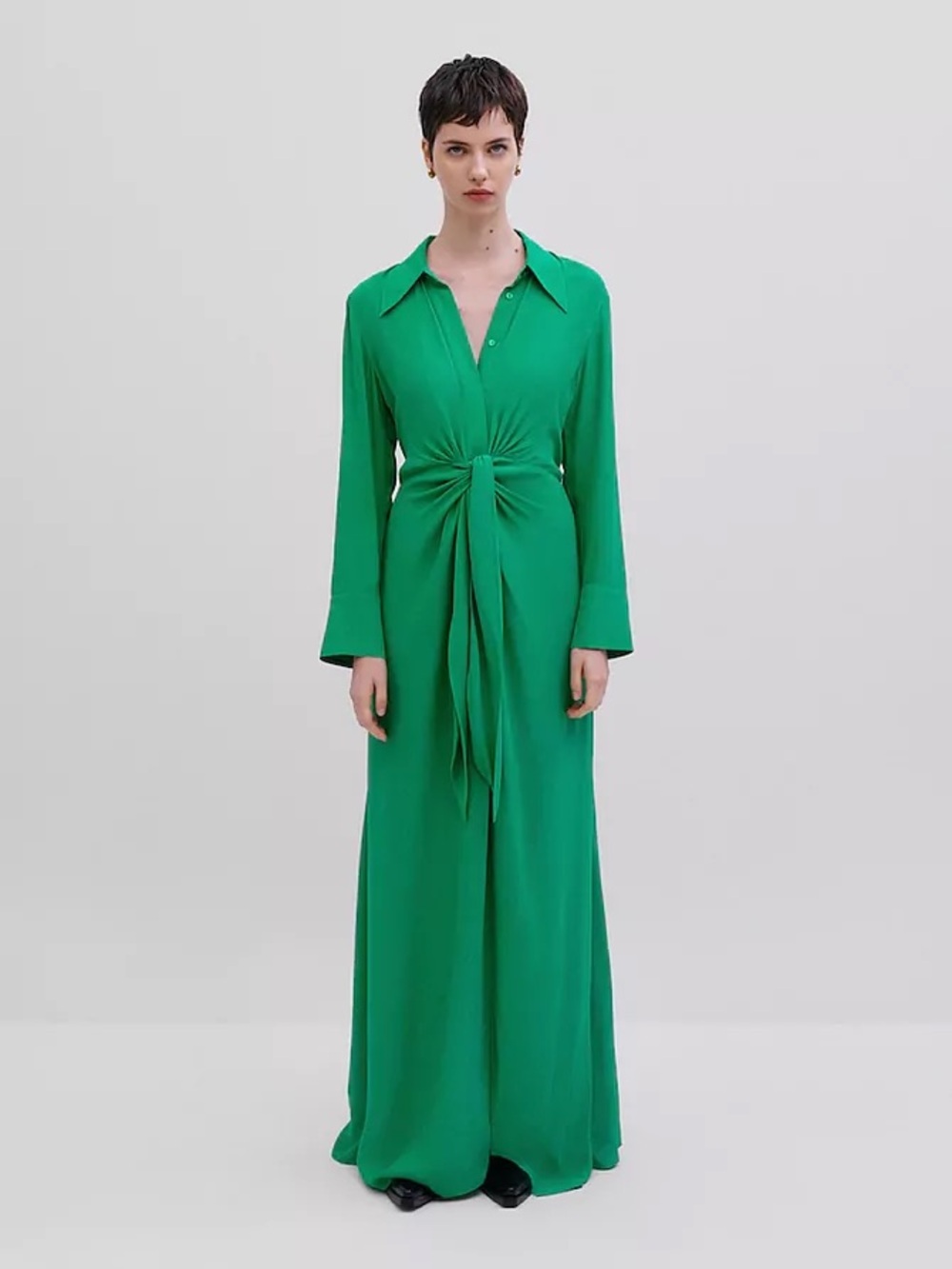 Massimo Dutti Emerald Green Twist-Front Maxi Dress